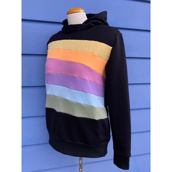 Pastel Prism Upcycled Hoodie with Pockets Sweatshirt One of a Kind MungoCrafts - Picture 3 of 5